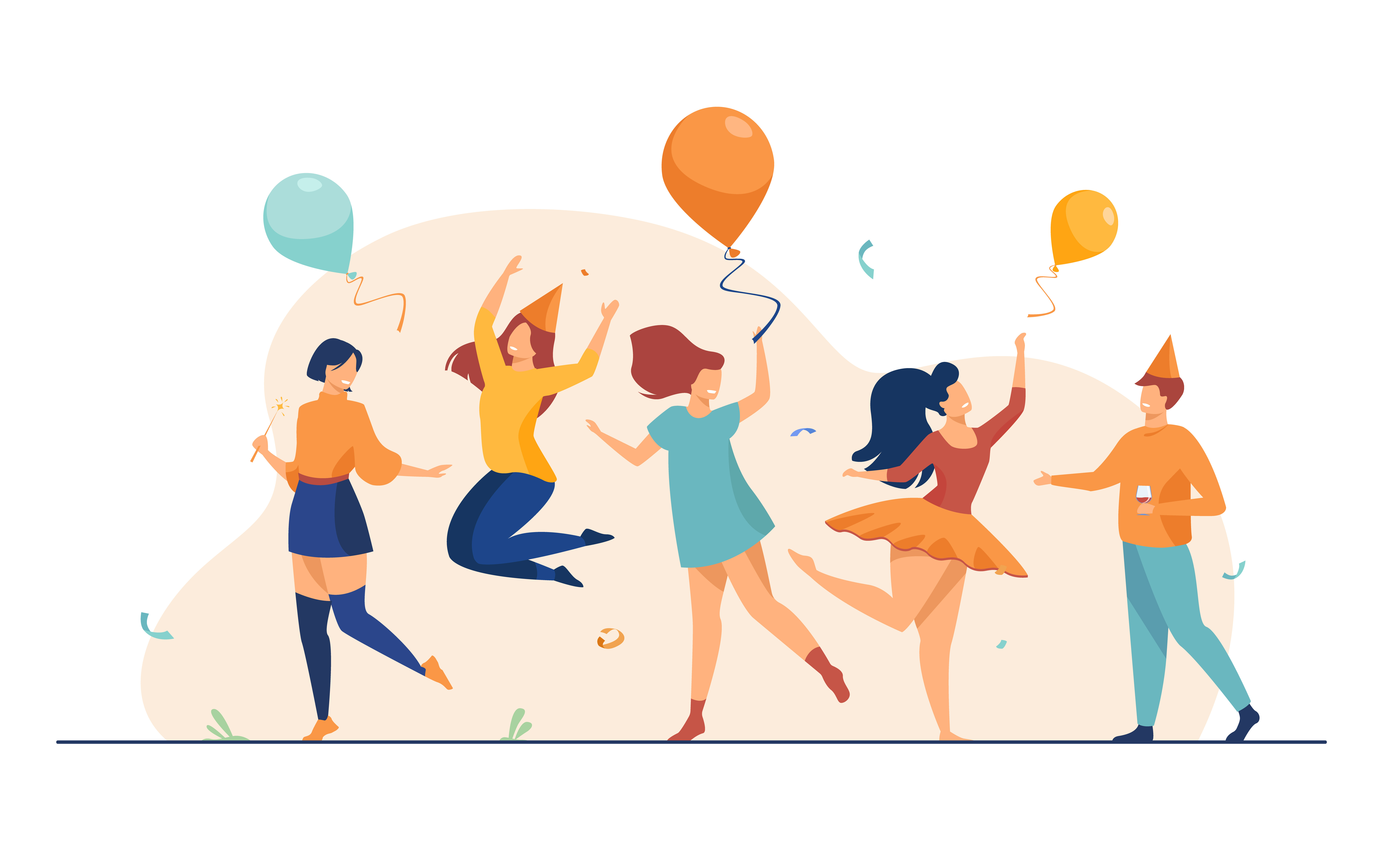 Happy People Dancing At Party Flat Vector Illustration